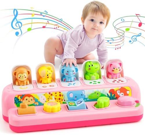 Duchong Toys for 1 Year Old Girls, Interactive Pop Up Toy with Music & Light, Montessori Learning Toys for Infant Baby Toddler 9-12-18 Months, First 1st Birthday Gifts for Girls Boys