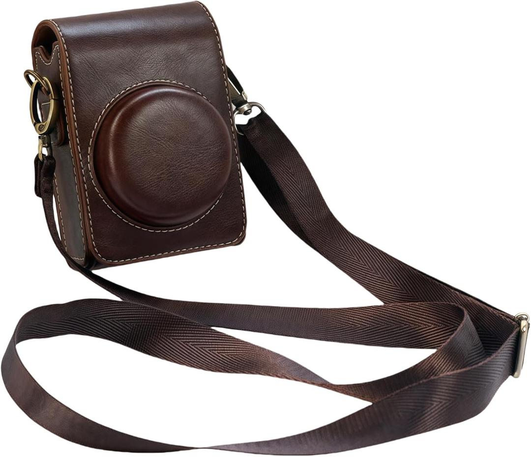 ZV-1F Case, Camera Case for Sony ZV-1F/ ZV-1 II/ZV-1M2 Digital Camera, Digital camera PU leather storage bag with removable shoulder strap. (Vertical, Brown)