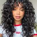 GKtineke-Curly-Wig Big-Curly-Wigs-for-White-Black-Women 20 Inch- Long-Curly-Wig-with-Bangs Synthetic-Hair-Replacement-Wigs-for- Cosplay and Daily (Natural Black)