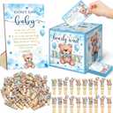 102 Pcs Bear Pins for Baby Shower Game Theme Supplies Diaper Raffle Tickets with Diaper Raffle Card Box Don't Say Baby Sign Mini Clothespin Shower Game Decor for Gender Reveal(Blue Bear)