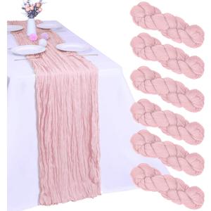 6 Pack Pink Cheesecloth Table Runner 10FT Boho Gauze Fabric Table Runner 35 x 120 Inch Rustic Sheer Runner for Centerpiece Wedding Decor Baby Shower Party Boho Table Decoration(Pink)