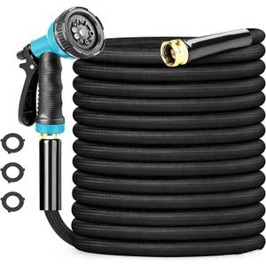 Garden Hose 100FT Non-Expanding, Lightweight Hose With 10-Function Nozzle, Leak-Proof No-Knot Easy to Carry Sturdy Flexible Water Hose for Yard Garden OutdoorLight Black
