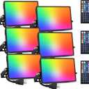 Onforu 6 Pack RGB LED Flood Light Outdoor, 70W Color Changing Uplights with Remote, 2700K Warm White IP66 Stage Lighting, Landscape Floor Spotlights Indoor, Uplighting Indoor Floor Light for Christmas