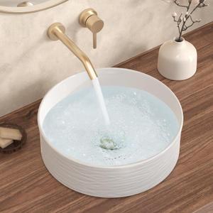 KES Bathroom Vessel Sink, Bowl Sink for Bathrooms 15.8 Inch Sink Bowl for Bathroom Vanity, Bathroom Sinks Above Counter RV Bathroom Countertop Round Ceramic White, BVSC138