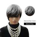 MOONSHOW Pixie Cut Wig Short Grey Wigs for Black Women Ombre Grey Short Wigs Pixie Cut Wigs with Bangs Synthetic Gray Pixie Haircut Wig for Black Women