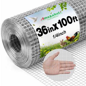 Amagabeli Galvanized Hardware Cloth 1/4inch 36inch x 100ft 23 Gauge Chicken Wire Fencing Welded Wire Metal Roll for Rabbit Cage Snake Fence Gopher Poultry Garden Netting Raised Bed Window Screen