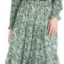 CyperRiver Women's Vintage Floral Print Long Sleeve Dress with Lace Collar and V-Neck Design Mid-Length A-Line Dress, M