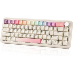 YUNZII B68 Wireless Mechanical Keyboard,Tri-Mode BT5.0/2.4GHz/USB-C,Cute PBT Keycaps,Hot Swappable Creamy Typing Gasket Mounted,RGB Backlit NKRO for Win/Mac (Beige, Milk V2 Switch)
