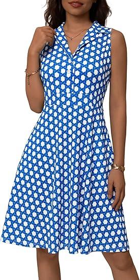 TORARY Button Down Shirt Dress Sleeveless Collar Neck Summer Work Dress with Pockets Midi Flowy Aline Sundresses, S