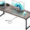 Coleshome 71 x 24 Inch Computer Desk with USB Ports, Large Office Desk, Long Study Student Writing Desk, Grey Oak