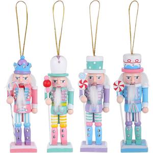 PRETYZOOM 4pcs Christmas Nutcracker Ornaments, 5 Inch Wooden Nutcracker Hanging Pendants, Holiday Soldiers Keepsake, Christmas Party Decoration