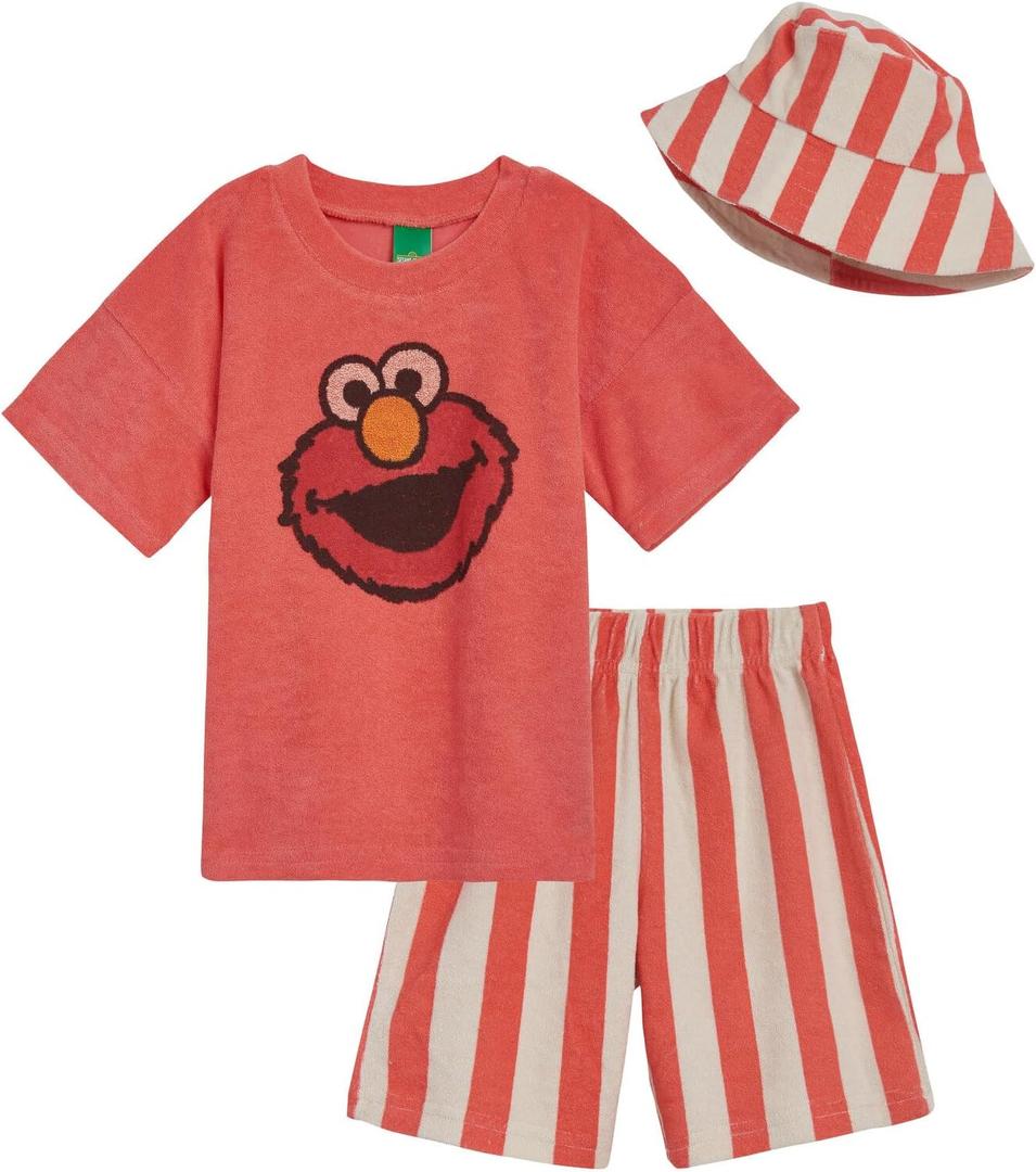 Sesame Street Elmo T-Shirt Shorts and Hat 3 Piece Outfit Set Infant to Toddler, 4T