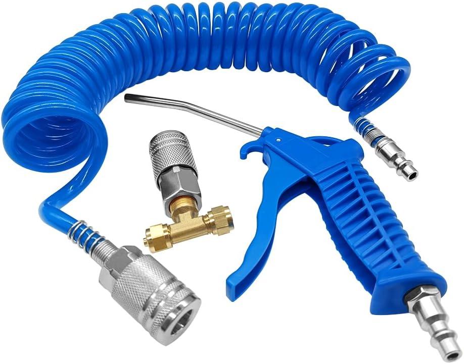 Beduan Air Blow Gun Kit with 16ft Long Pneumatic Pu Hose, Heavy Duty Air Duster Gun for Air Compressor (1/4"-16ft Tube(Blue))