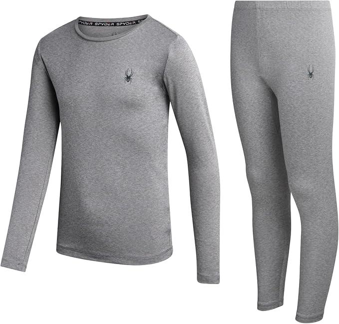 Spyder Kids Thermal Underwear Set - 2 Piece Soft Stretch Moisture Wicking Girls Boys Thermal Set Long Johns for Kids, Size: 8-10