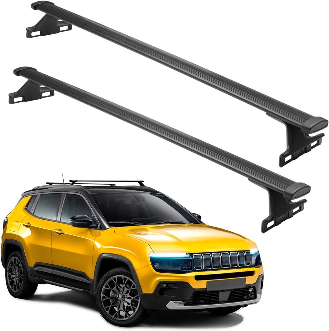 Roof Racks Cross Bars Compatible with Jeep Compass 2018-2025 Heavy Duty Aluminum 220lbs Crossbars Rails Cargo Rooftop Bike Snowboard Skiboard Luggage Rack Cargo Carrier Accessories