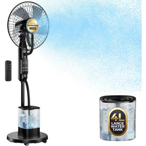 Upgraded Misting Fan with 4L Large Water Tank
1.06 Gallon Fine Mist Fan, 5 Speeds 3 Modes Misting Standing Fan with Remote, Floor Fan for Home, Bedroom, Patio