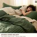 Bedsure Striped Duvet Cover Queen Size, 100% Washed Cotton PureWoven Duvet Cover Linen Like Textured, Classic Striped Pattern Enhances Bedroom Comfort and Style, Stripes Olive Green, 90"x90"