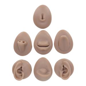 Soft Silicone Body Part Model, Piercing Practice Model Simulation Silicone Ear Eye Nose Mouth Tongue, Belly Button Model Safety Pierce Tool for Novice Piercer Teaching Instruction (Dark Skin Colour)