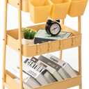 danpinera 3-Tier Rolling Cart, Utility Cart Mobile Metal Rolling Storage Cart with Lockable Wheels & Hanging Cups & Hooks for Kitchen, Bathroom, Office, Workshop, Yellow, Normal
