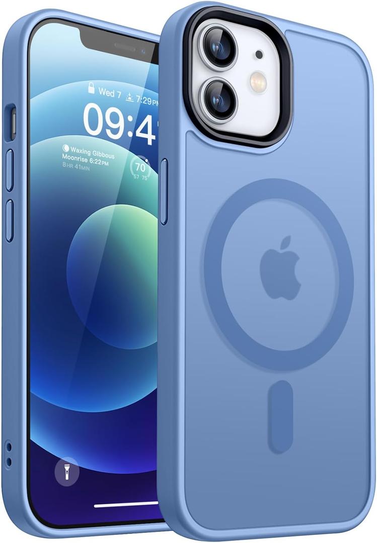 CANSHN Magnetic Compatible with iPhone 12 Case/iPhone 12 Pro Case [Compatible with Magsafe] [Translucent Matte] Slim Thin Shockproof Protective Bumper Cover Phone Case 6.1 Inch - Sky Blue