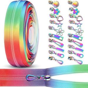 Zeyune #5 Rainbow Zipper Tape by the Yard 10 Yards Rainbow Teeth Nylon Zipper with 20 Pcs Colorful Metal Slider Pulls (10 Styles) for DIY Sewing Tailor Crafts(Classic Style,Multicolor)