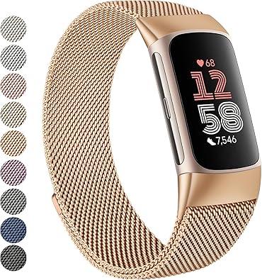 Vanjua for Fitbit Charge 6 Bands Women Men, Stainless Steel Metal Mesh Loop Adjustable Wristband Replacement Strap Compatible with Fitbit Charge 6 Fitness Tracker