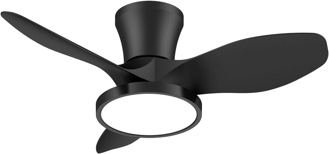 ocioc Quiet Ceiling Fan with LED Light DC motor 32 inch Large Air Volume Remote Control for Kitchen Bedroom Dining room Patio (Black)