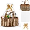 Reallnaive Baskets for Gifts Empty Sturdy Woven Bamboo Gift Basket with Gift Bags and Ribbons for Christmas Thanksgiving Birthday Mothers Day Housewarming Party Gift Wrapping, 12"x 8"x 6" (1 Set)