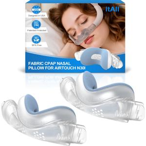 2PCs Replacement CPAP Fabric Nasal Pillow Mask Cushion (M) for Airfit N30I & Airtouch N30I, Improved QuietAir N30i - Effictive Moisture-Wicking & Redness-Reducing, ItAll Supplies Accessories - Warm