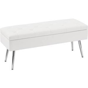 Storage Bench Modern Entryway Bench End of Bed Bench Ottoman Upholstered PU Leather Bedroom Benches for Foot of Bed Tufted Bench Footrest Stool with Metal Legs 40" White (40 Inch White)