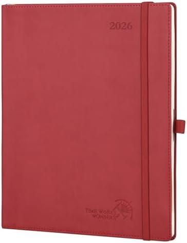 POPRUN 2026 Planner (Large-8.5'' x 10.5''), 2026 Weekly Calendar (Jan. 2026-Dec. 2026) with Hourly Time Slots, Weekly Monthly Appointment Book for Time Management, Leather Soft Cover - Burgundy Red