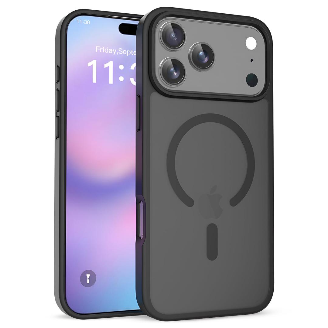 Thrdy. Slim Magnetic Case Compatible with iPhone 17 Pro Max Shockproof Translucent Protective Cover, Compatible with MagSafe, Wireless Charging Support, Drop & Full Camera Protection, Black