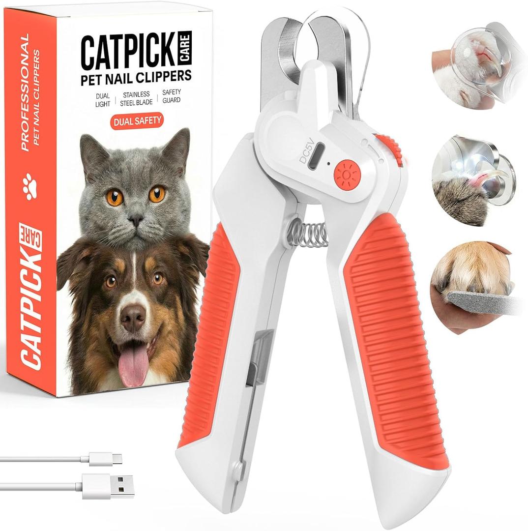 Dogs & Cats Nail Clippers with Light  Safety Guard Pet Nail Trimmer Reveals the Quick, Stainless Steel Blades, Beginner Friendly Grooming Tool for Home Use, Suitable for Small, Medium & Large Pets (Orange)