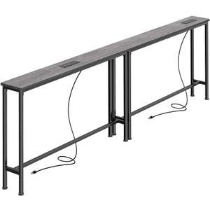 SUPERJARE 78.8 Inch Narrow Console Table with Outlet, Sofa Tables, Behind Couch Table, Long Entryway Tables with Charging Station, for Living Room, Charcoal Gray
