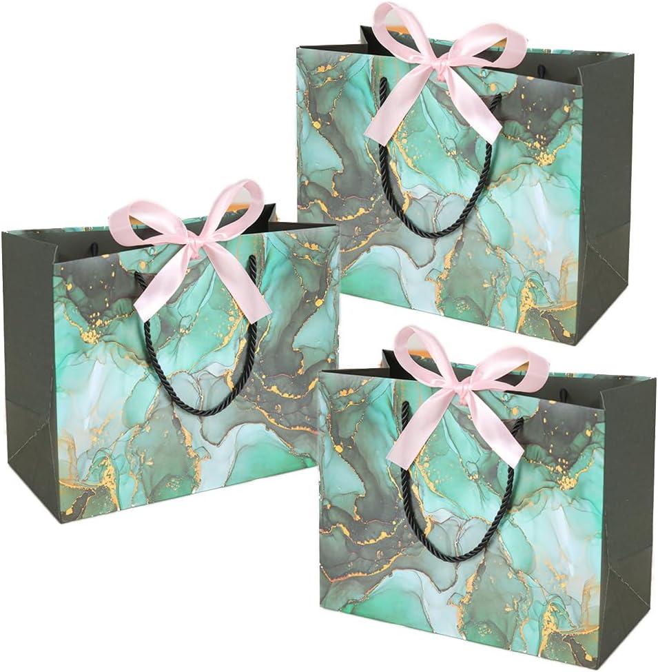 JZTang 3 Pcs Gift Bags 14.4'' x4.8'' x 10'' Reusable Gift Bags with Handles for Baby Shower Bridal Wedding Birthday (3 Pcs Green Pattern)