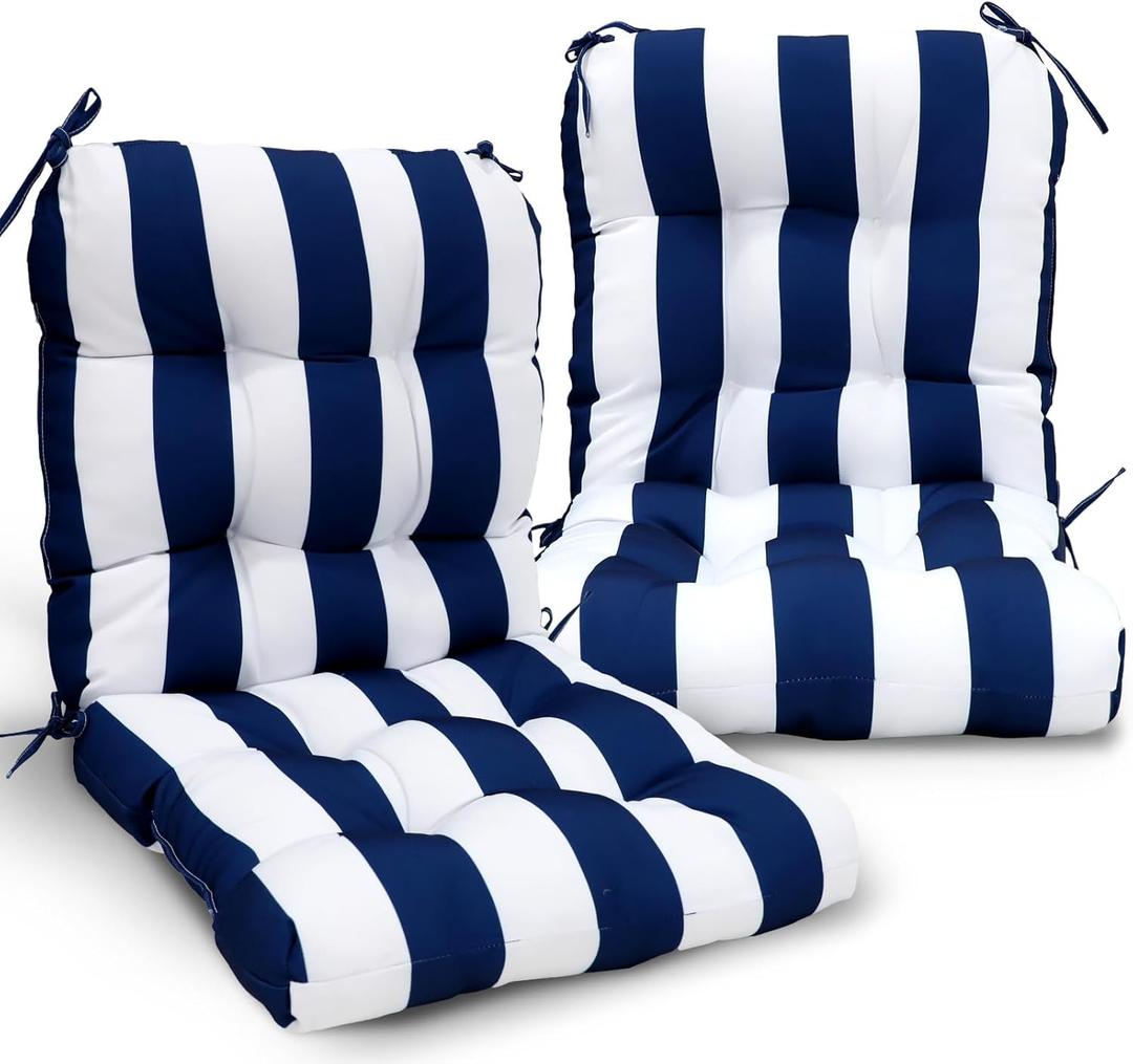 EAGLE PEAK Tufted Outdoor/Indoor Seat/Back Chair Cushions, Set of 2, 42'' x 21'', Navy Blue/White