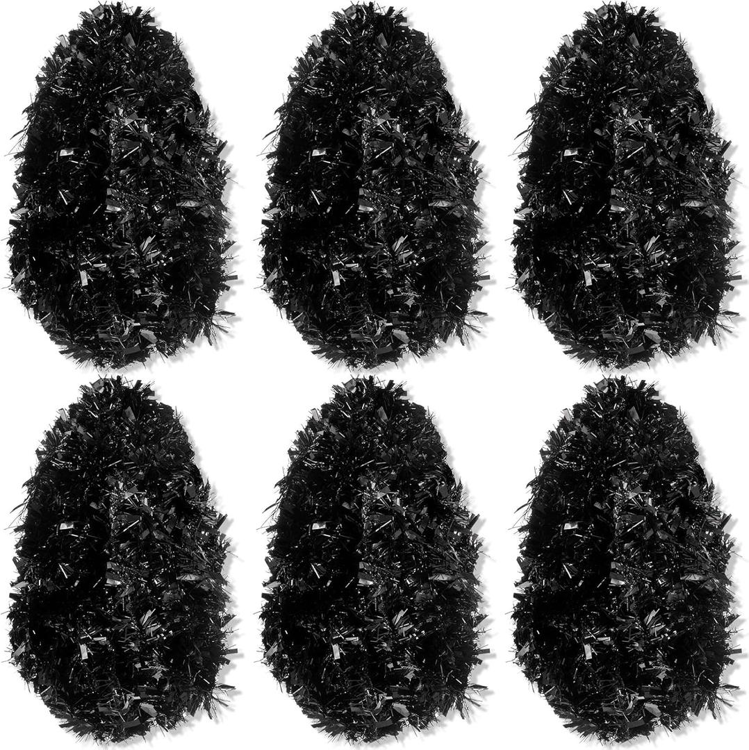 Shappy 90 ft 6 Rolls Black Tinsel Garland for Halloween Christmas Decor Glitter Metallic Twist Garland for Wedding Birthday Party Indoor Outdoor Hanging Home Decor