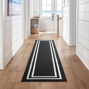 Nautica – Runner Rug | Indoor Runners for Hallways and Entry Rugs| Non-Slip and Non-Skid Entry and Kitchen Door Mat| Machine Washable Entryway Carpet Rugs | 2'6" x 10' | Double Border Black