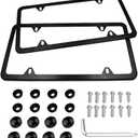 Indeed BUY License Plate Frames Black, 2 Pcs 4 Holes Car Licenses Plate Covers Stainless Steel Holders Frame for Plates with Screw Caps.