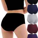 Women's Cotton Underwear High Waisted Briefs Full Coverage Soft Breathable Panties 5 Pack (M)
