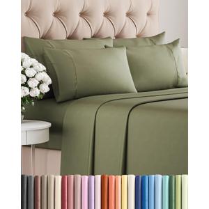 Cal King 6 Piece Sheet Set - Comfy Breathable & Cooling - Soft Hotel Luxury Bedding Set with 8-16 Inch Deep Pockets - 1 Flat & 1 Fitted Sheet & 4 Pillowcases - Wrinkle Free & Easy Care - Sage Green