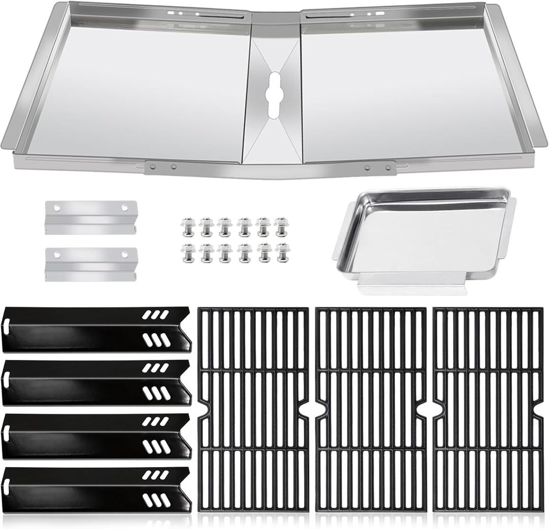 DGF493BNP Drip Pan Grill Replacement Parts for Dyna Glo DGF493BNP, DGB494SPB, Backyard Grill BY13-101-001-12, Grill Grates, Heat Shields and Adjustable 24''-30'' Grease Tray for Dyna-glo 4 Burner