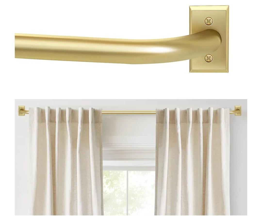ZYRW Gold Curtain Rod, Room Darkening Rods for Windows 28 to 48 Inches(2.3-4Ft), Wrap Around Curtain Rods, Heavy Duty Blackout Drapery, Modern Decorative Window Treatment Rod, Gold