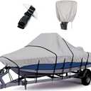 Tuszom 1200D 100% Waterproof Center Console Boat Cover with Motor Cover, Tear-Proof Trailerable Boat Cover for Center Console Boat with 13-19 Windproof Straps (Gray, 17' - 19' L, UP to 102" W)