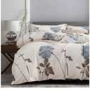 SLEEPBELLA Comforter King Size, 600 Thread Count Cotton Brown Branches and Blue Flowers Off-White Comforter Sets, Down Alternative Bedding Set 3Pcs(King, Off-White Botanical