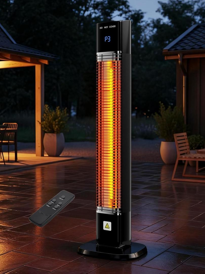 Uthfy Electric Outdoor Patio Heater,1500W Infrared Heater with 24H Timer, Remote, Waterproof, Quiet Portable Space Heater for Large Room, 35 Tower Heater for Indoor Garage, Balcony, Backyard, Shop