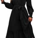 PRETTYGARDEN Women's Floral Print Boho Dress Long Sleeve Wrap V Neck Ruffle Belted A-Line Flowy Maxi Dresses (Medium)