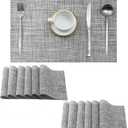 Leetaltree Linen Grey Placemats Set of 12 - Heat Resistant Non-Slip Place mats for Dining Table, Washable Durable PVC Vinyl Woven Table MatsLinen Grey, 12