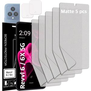 [5+2] 5 Anti-glare(matte) TPU film Screen protector + 2 Lens Protector compatible with REVVL 6x 5G 2023 Easy to Install TPU Film screen protector Scratch Resistant [Perfect Fit for 3D edge Screen]