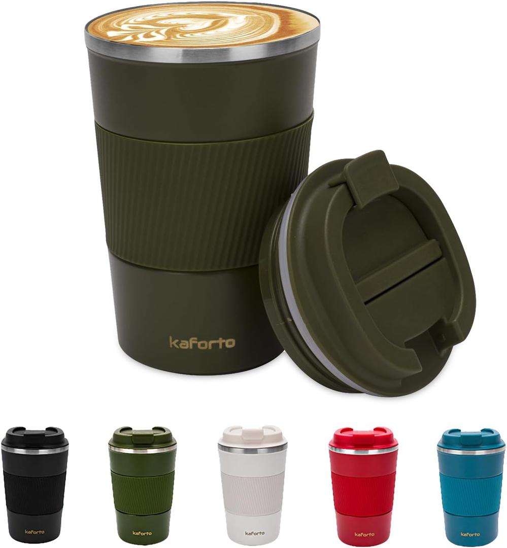 16oz Insulated Coffee Travel Mug Stainless Steel Vacuum Coffee Cup Leakproof with Screw Lid Double Wall Coffee Tumbler Reusable Thermal Cup for Hot/Iced Beverage - 510ml, Green